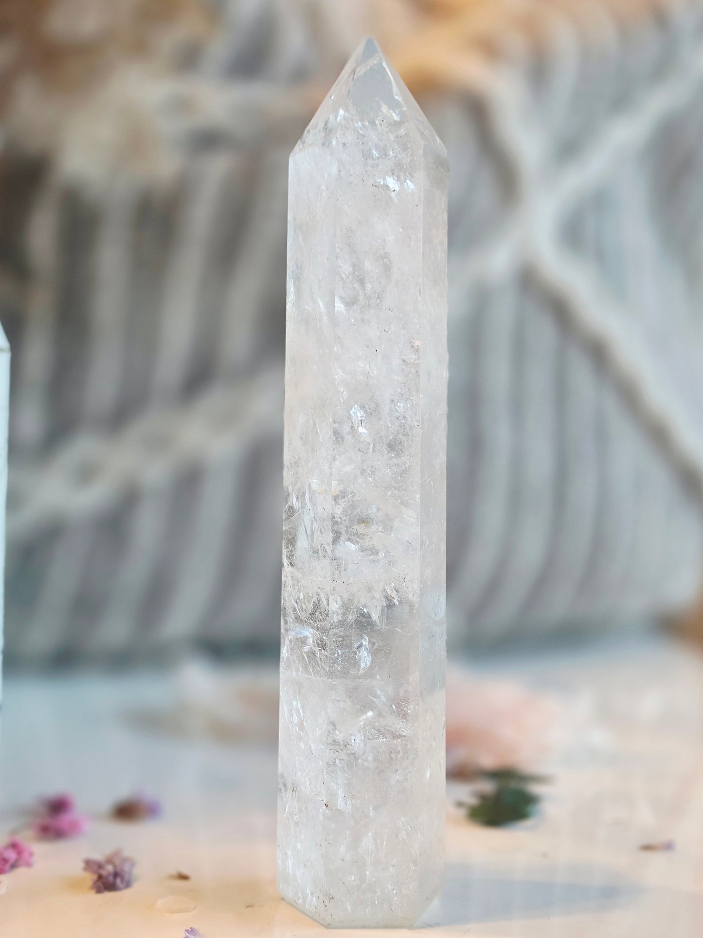 Clear Quartz Crystal Tower Rainbow Inclusions Medium Size