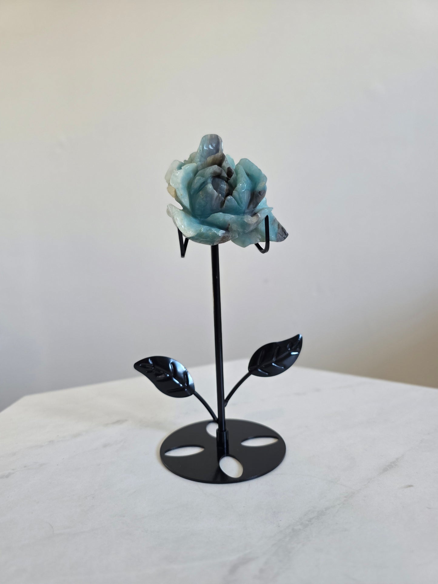 Caribbean Calcite Rose Carving on stand