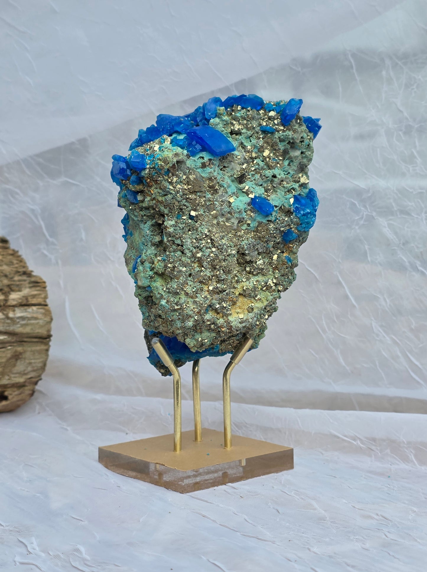 Chalcanthite on Malachide Matrix with Pyrite & Chalcopyrite 2.52lbs on Stand