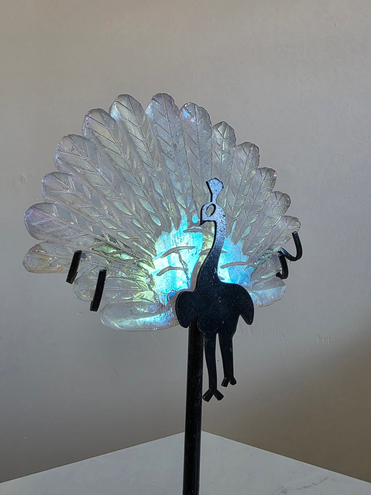 Large Peacock Clear Quartz Carving on stand