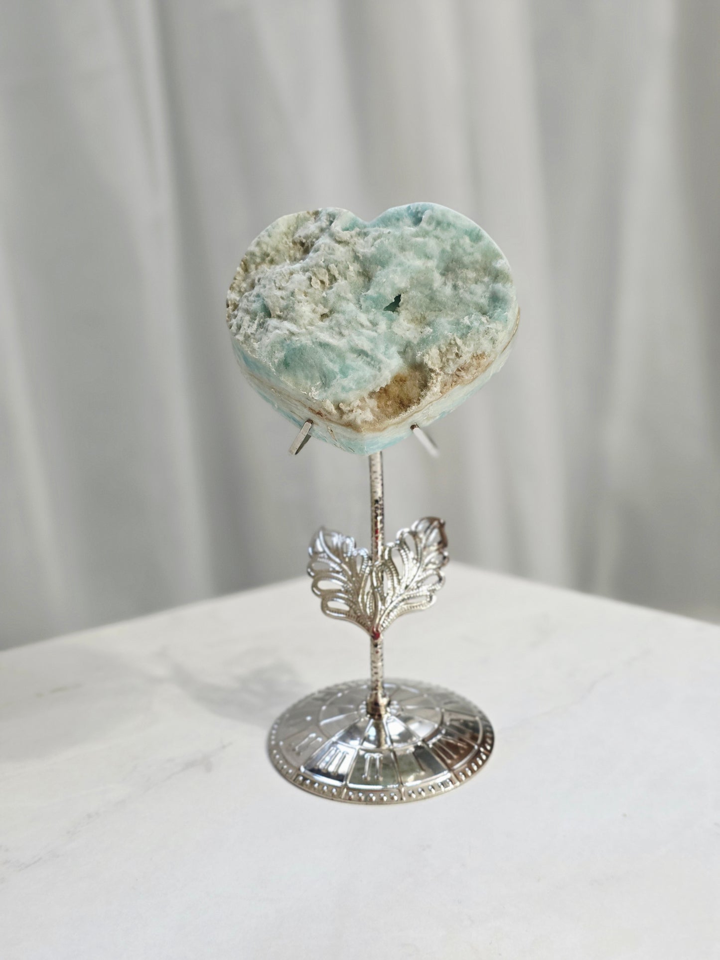 Aragonite Heart Carving on Stand Medium Size