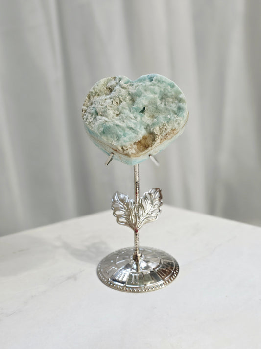 Aragonite Heart Carving on Stand Medium Size