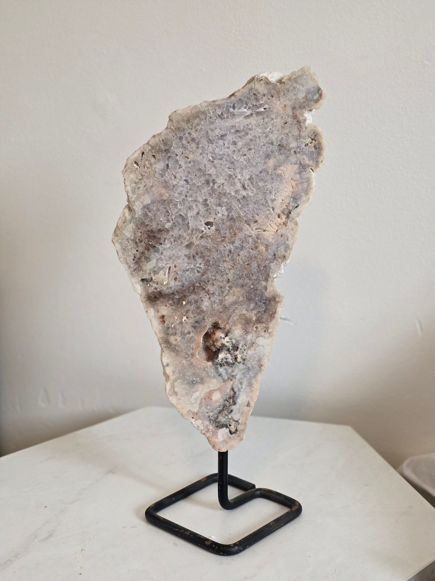 Pink Amethyst Druzy Slice 4.08lbs on Stand - Crystal Free-form Polished