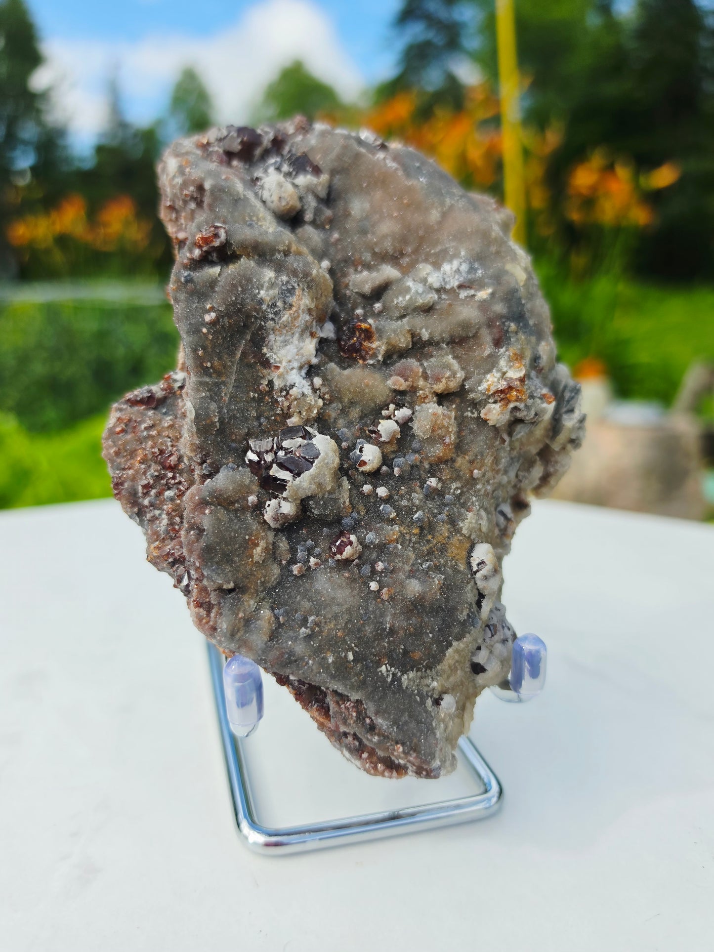 Garnet On Matrix with Pyrite and Druzy Mineral Speciment With Stand