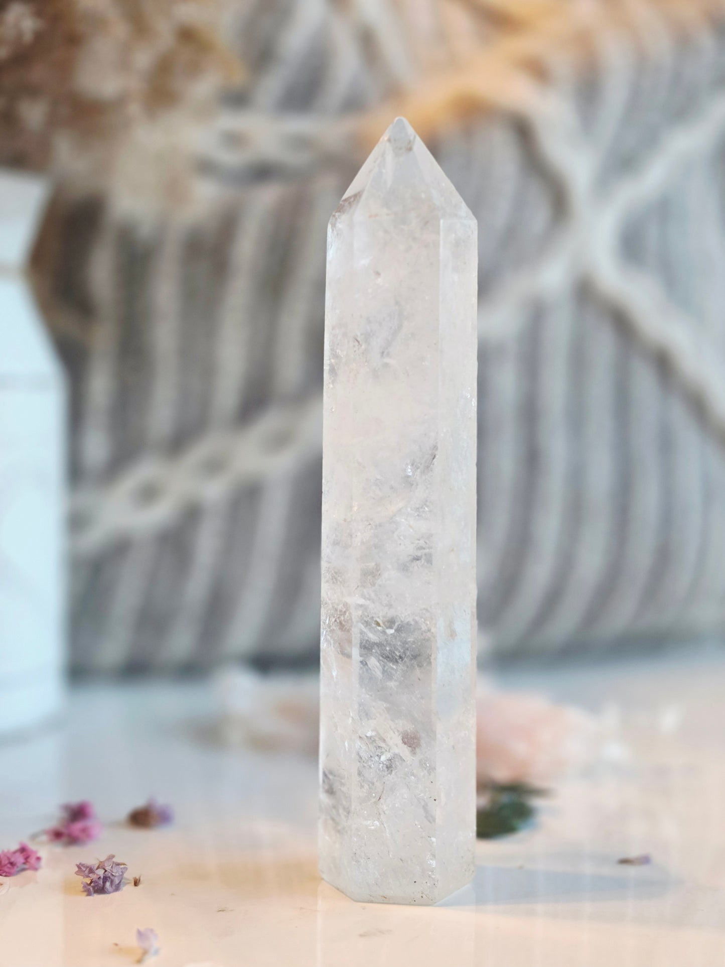 Clear Quartz Crystal Tower Rainbow Inclusions Medium Size