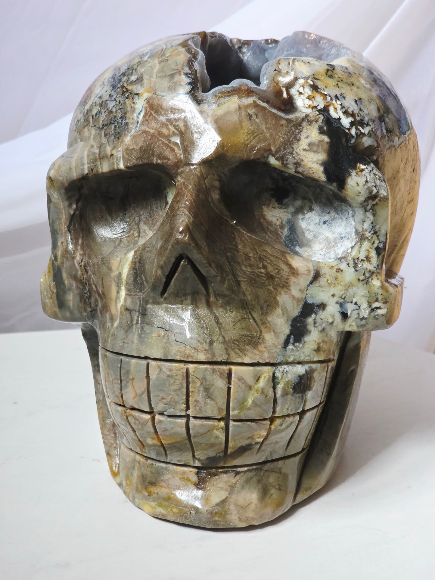 22 Pounds Skull Volcano Agate with Botryoidal UV Geode Hand Carved Mayan Statement Piece