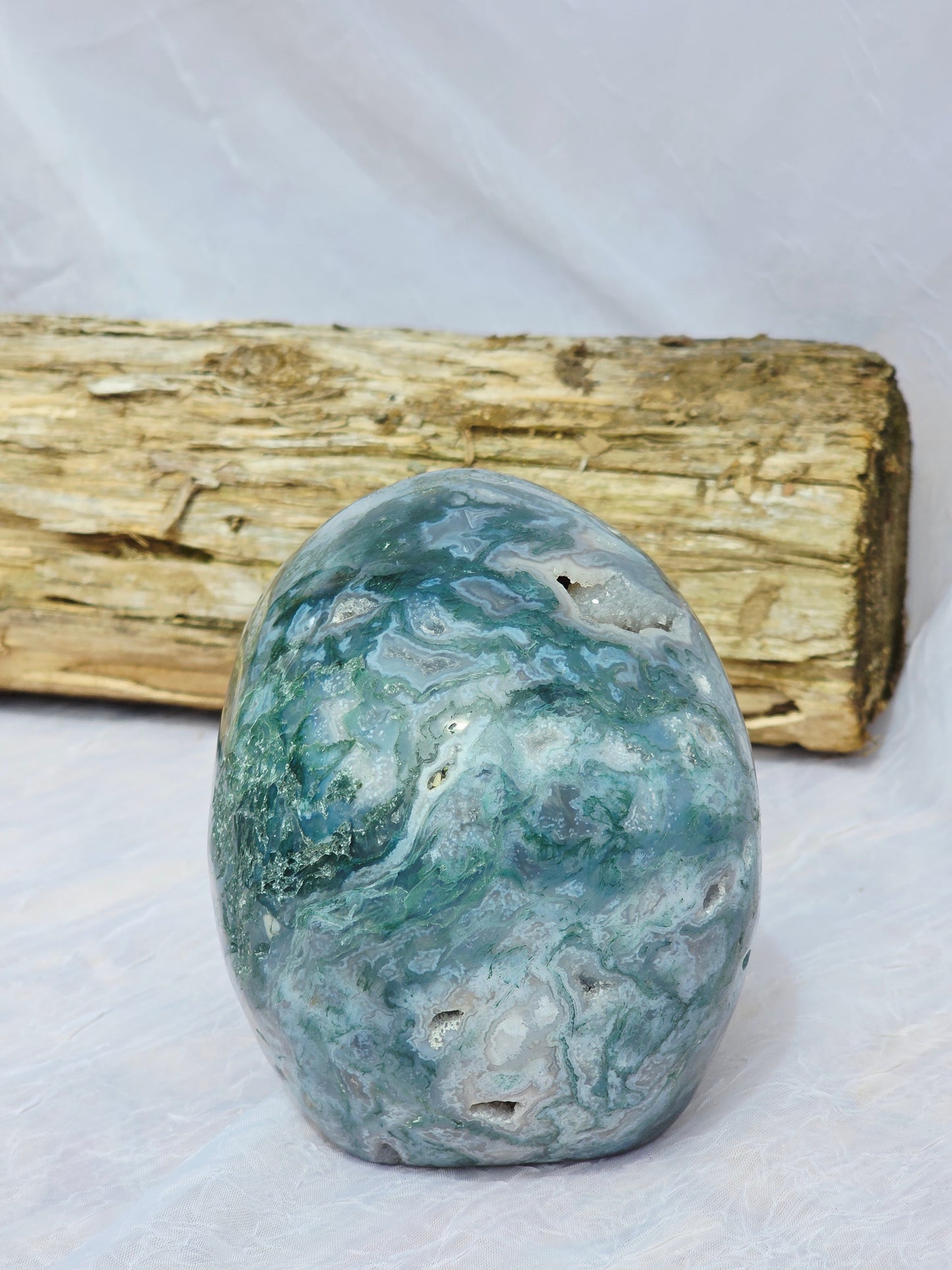 Hand-Carved Natural Green Moss Agate Crystal Skull 5.40 lbs
