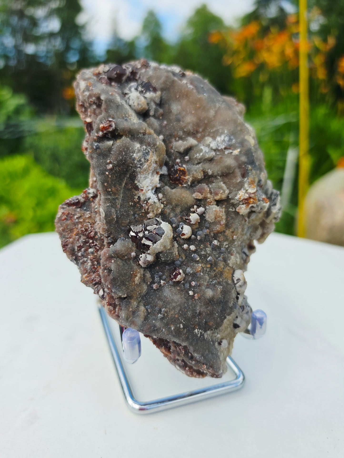 Garnet On Matrix with Pyrite and Druzy Mineral Speciment With Stand