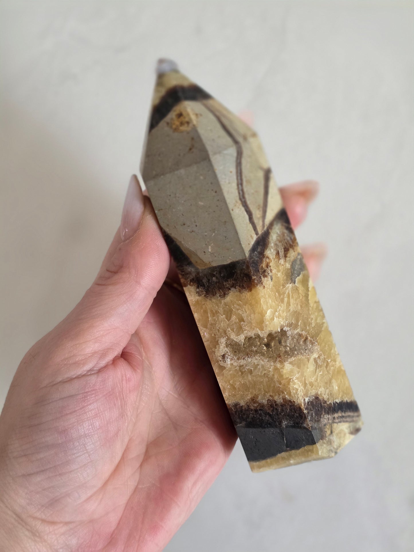 Septarian nodule point - Dragon Stone Tower UV reactive