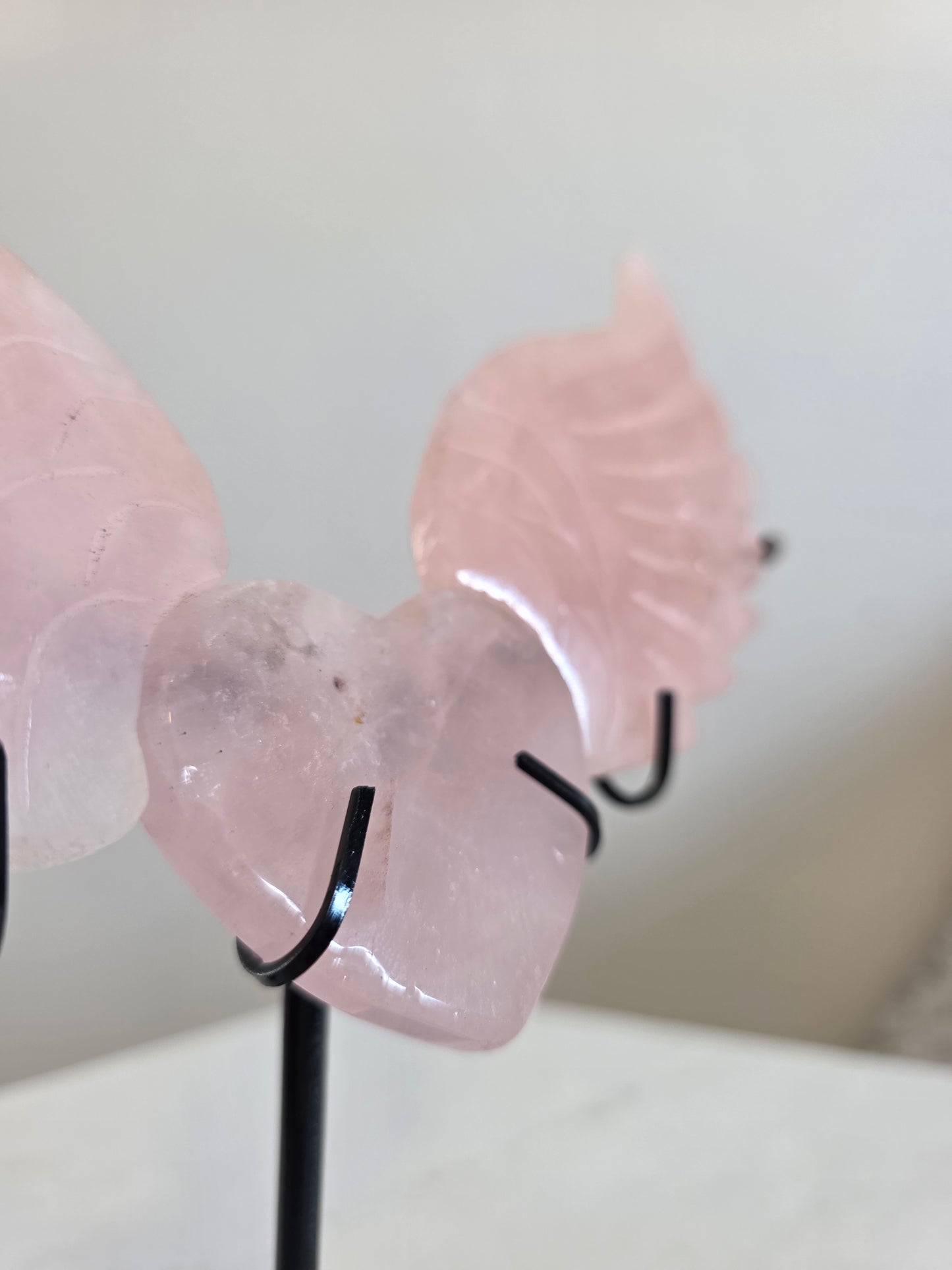 Rose Quartz Heart & Wings on stand