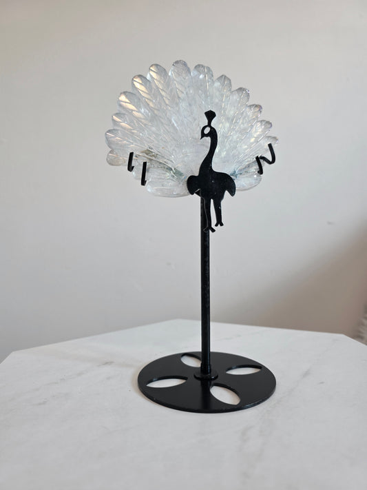 Large Peacock Clear Quartz Carving on stand