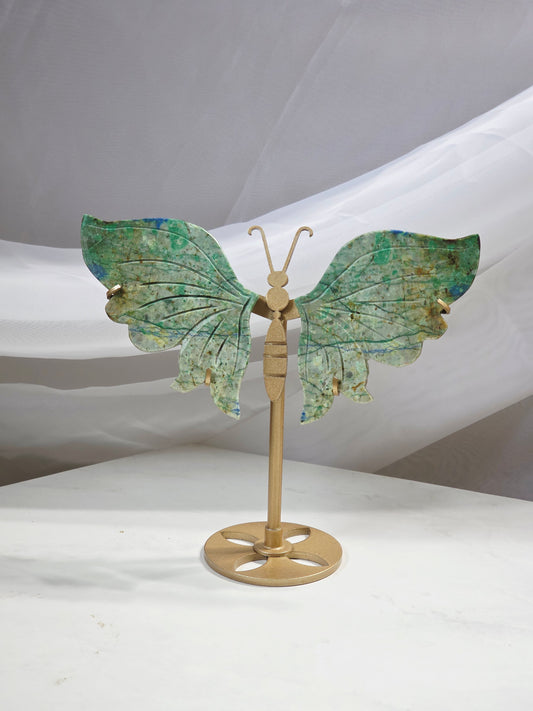 Azurite Butterfly Wings on a Custom Gold Stand