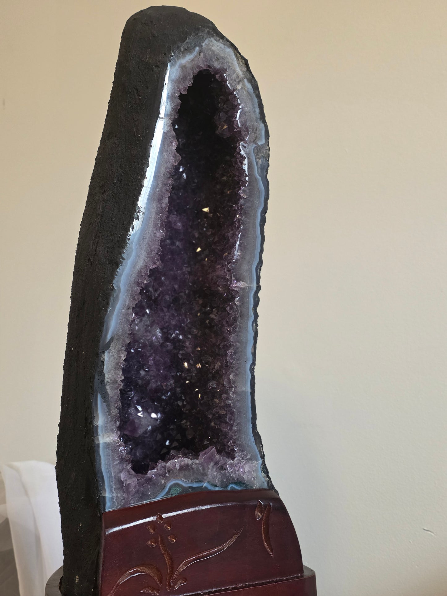 Amethyst Cathedral 61 lbs on Wood Custom Stand- Statement Piece High Quality Crystal
