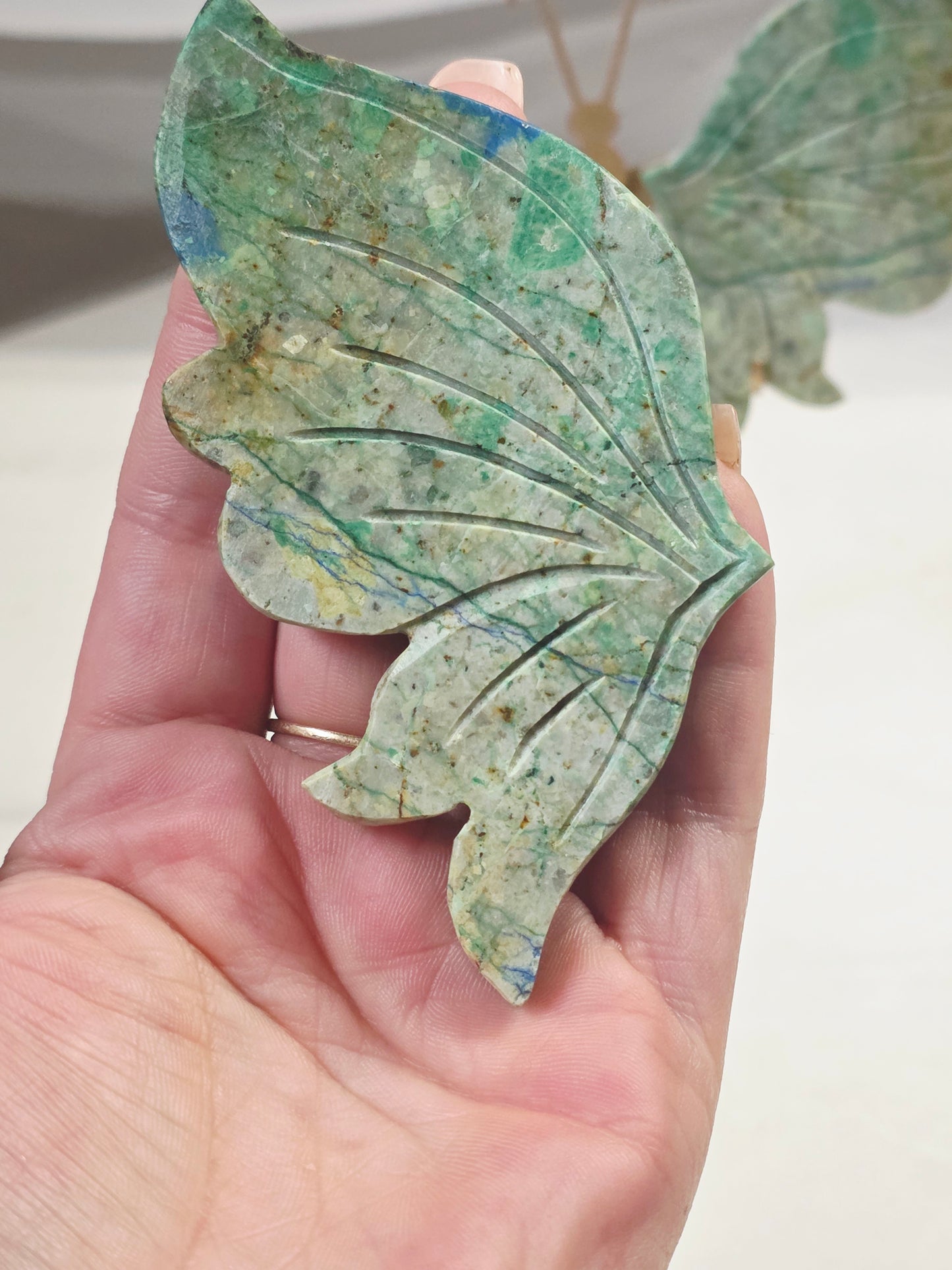 Azurite Butterfly Wings on a Custom Gold Stand