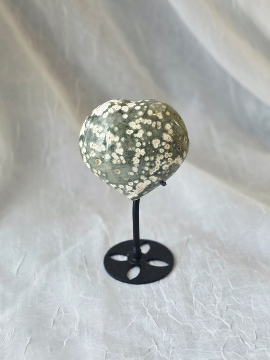 Ocean Jasper Heart Carving on Stand