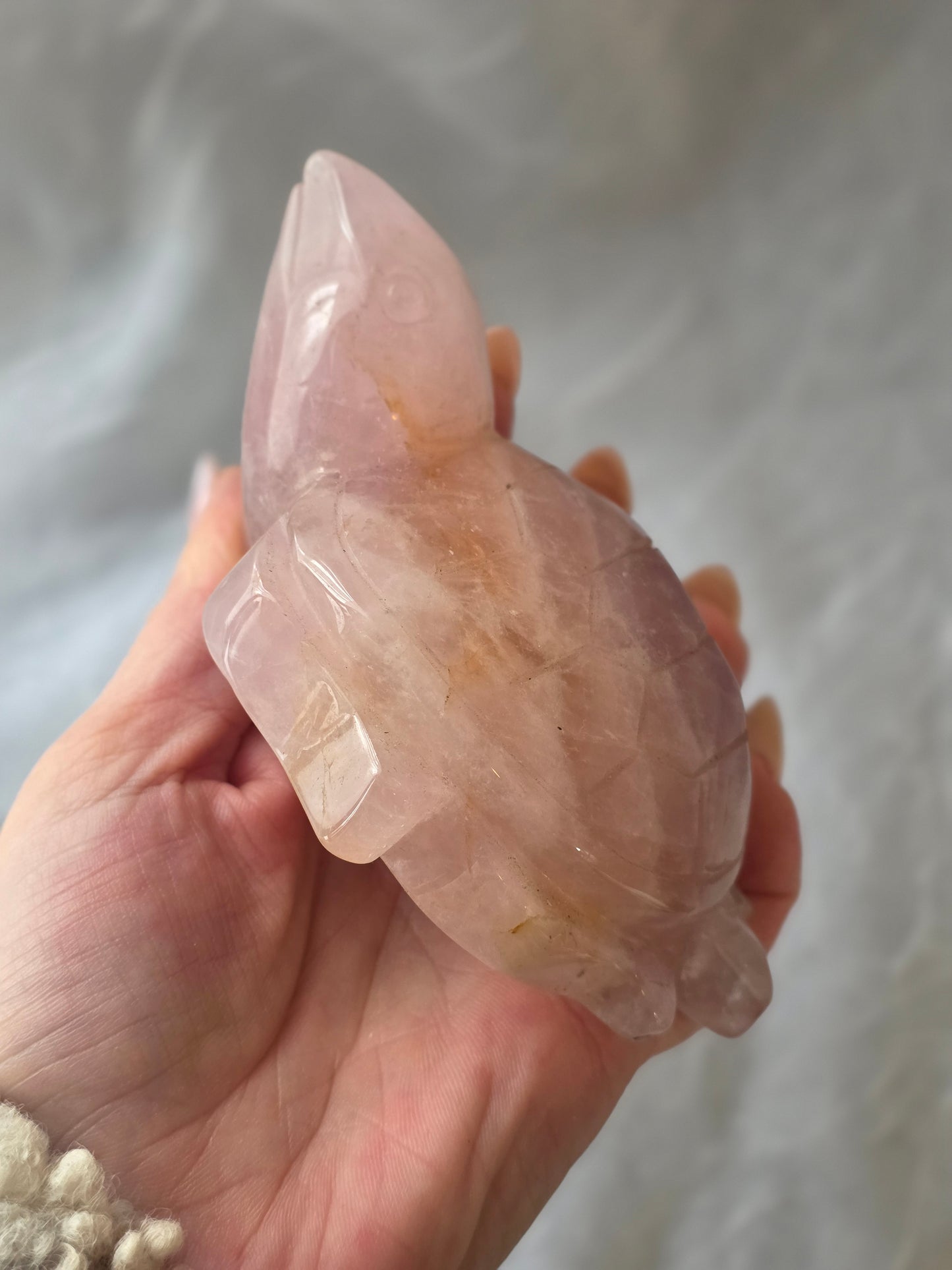 Rose Quartz with Golden inclusions Turtle Crystal Carving