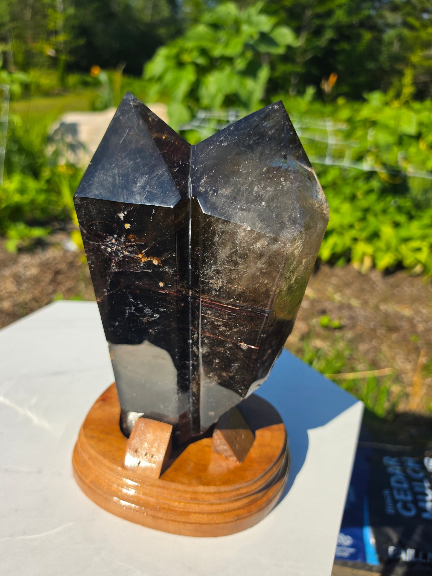 8.82 lbs Rutile Smokey Quartz Crystal With Stand Collectors Minerals 28×13cm