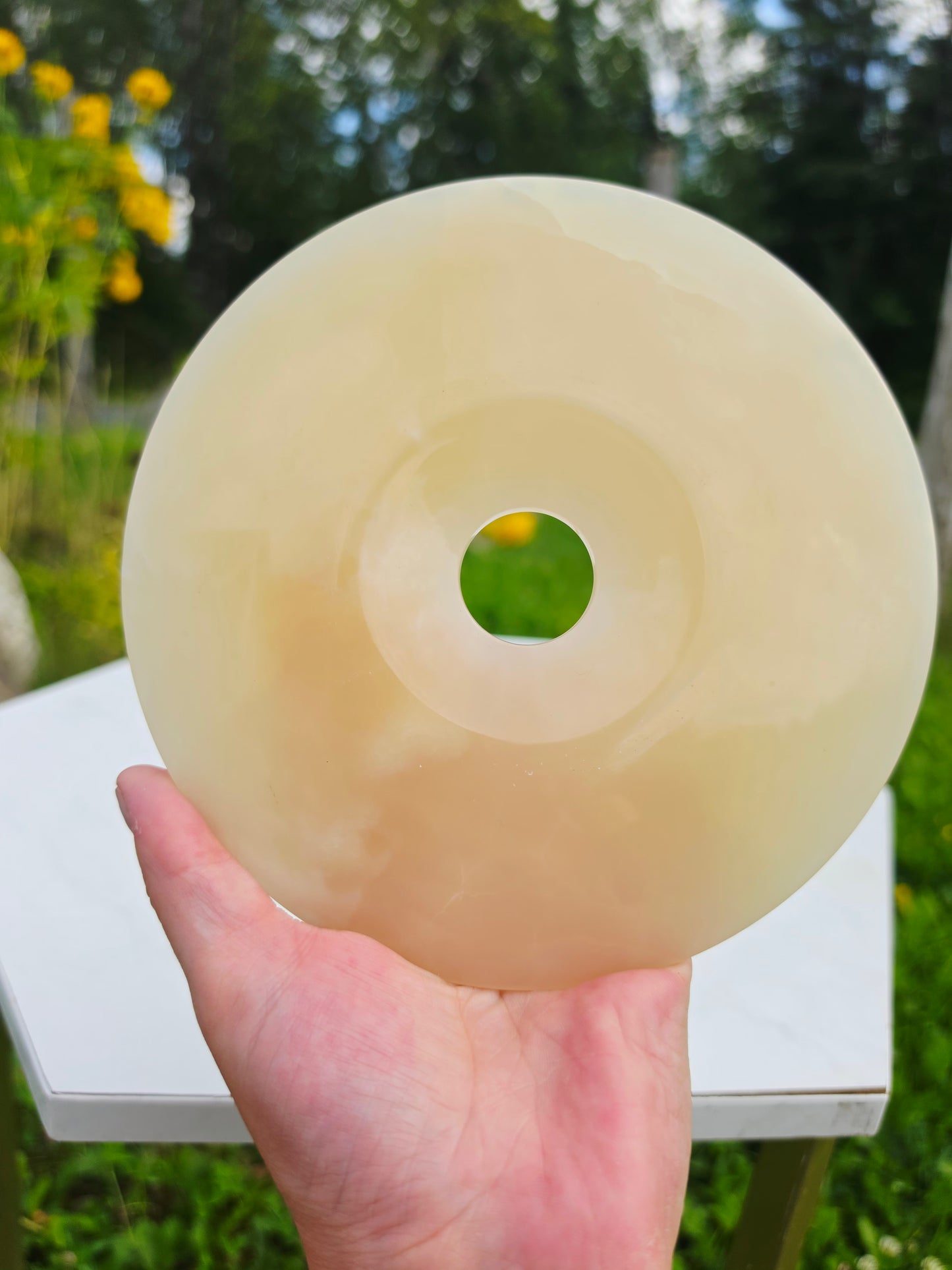 1.52 lb Large Ping An Kou Honey Calcite from Pakistan 6.5 inch with Stand
