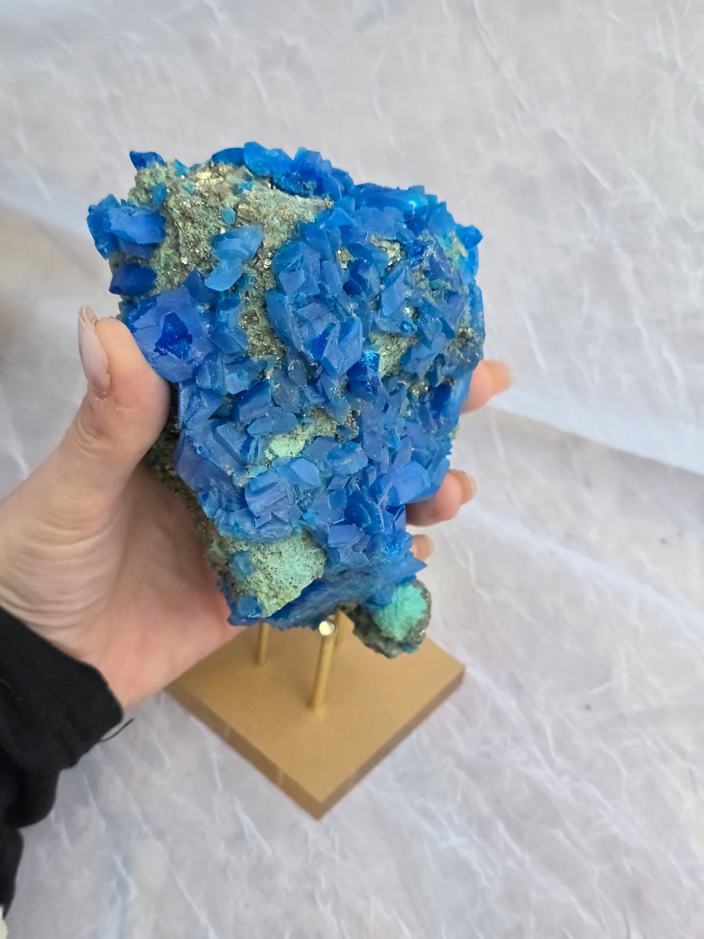 Chalcanthite on Malachide Matrix with Pyrite & Chalcopyrite 2.52lbs on Stand