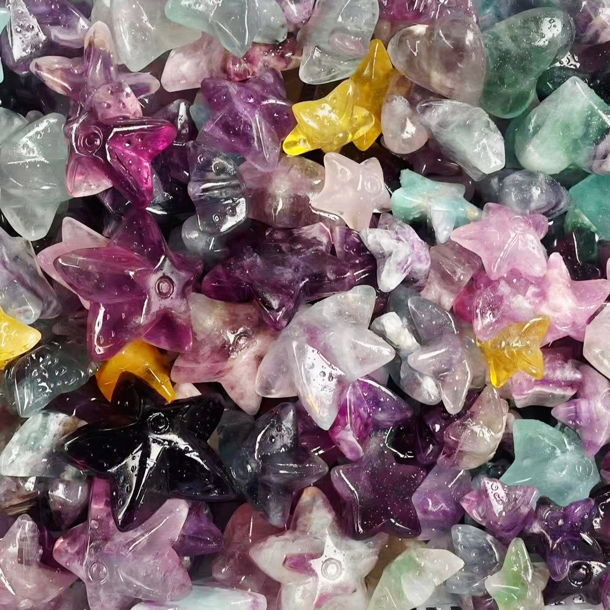 1kg Natural Rainbow Fluorite Starfish Carvings (12-15 Pcs) - 4-6cm Wholesale Crystal Lot