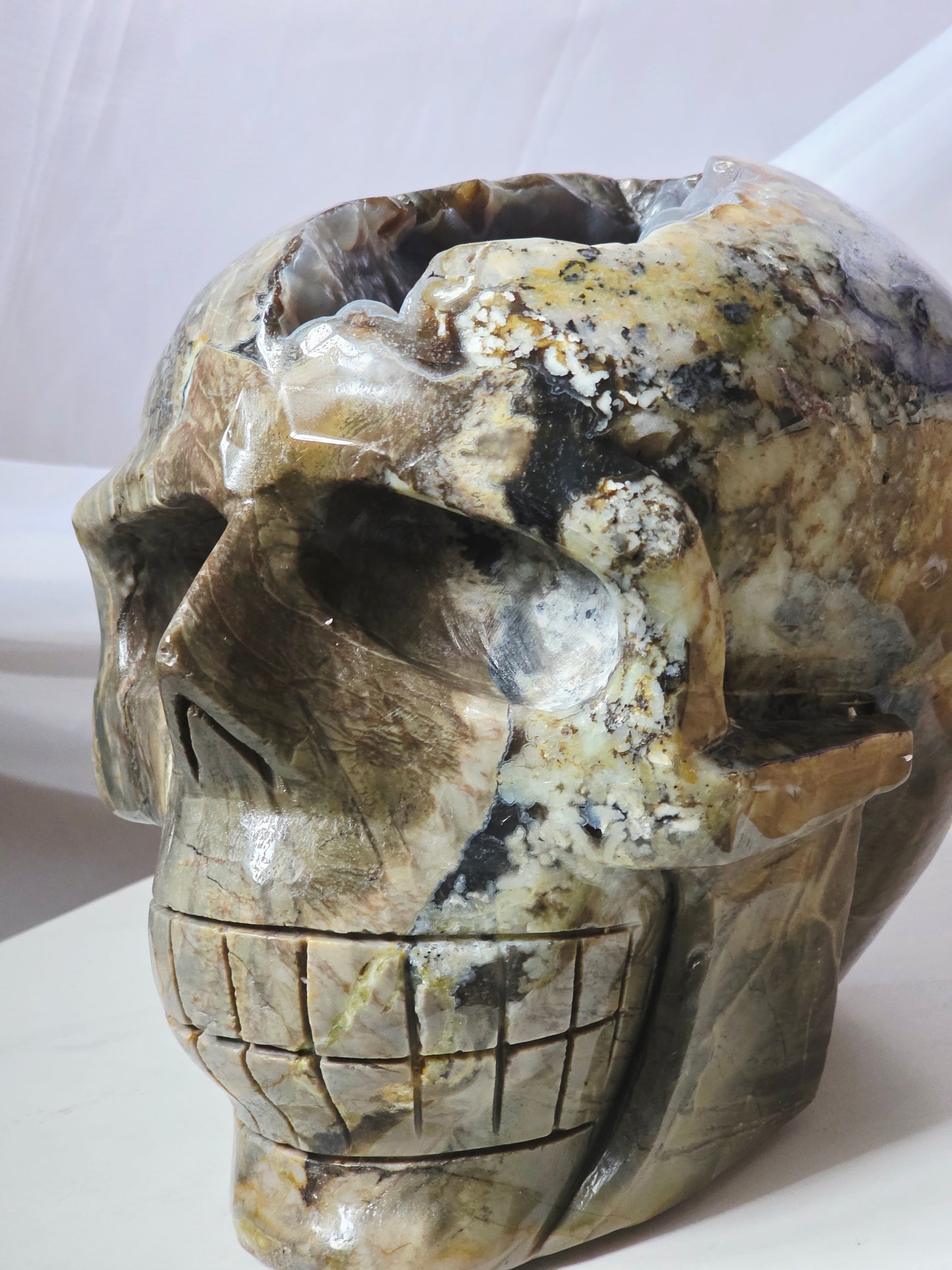 22 Pounds Skull Volcano Agate with Botryoidal UV Geode Hand Carved Mayan Statement Piece