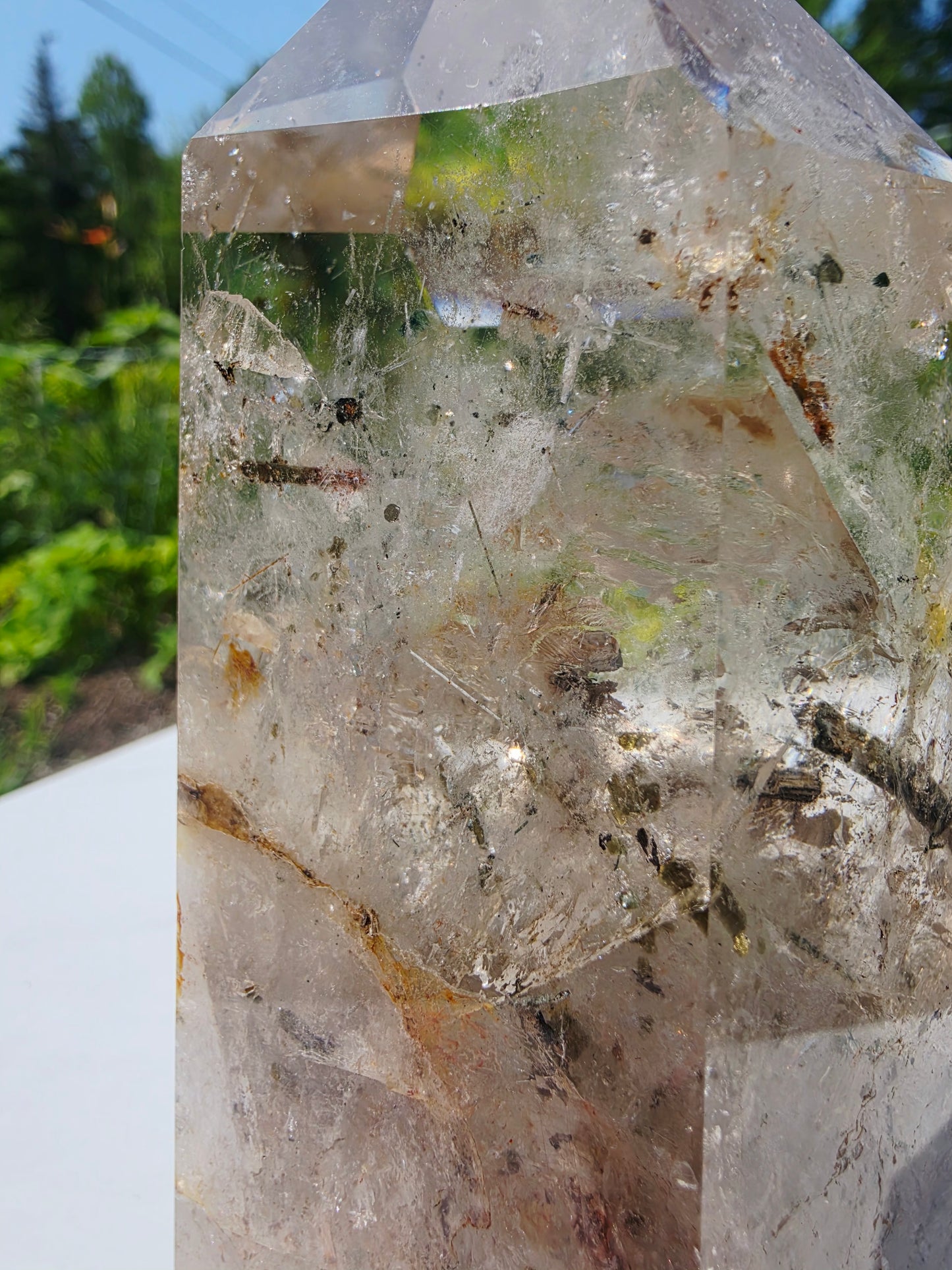 Rutilated Quartz Crystal Point 1.46kg 19cm Tall Flat Base Natural Mineral