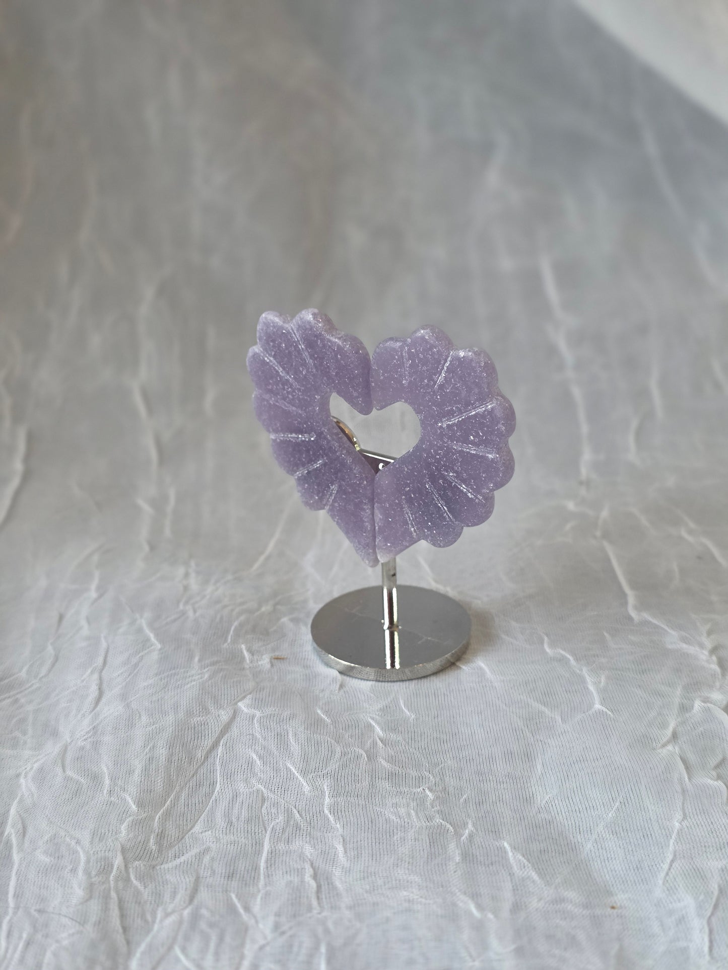 Lepidolite Heart Small Carving on Stand