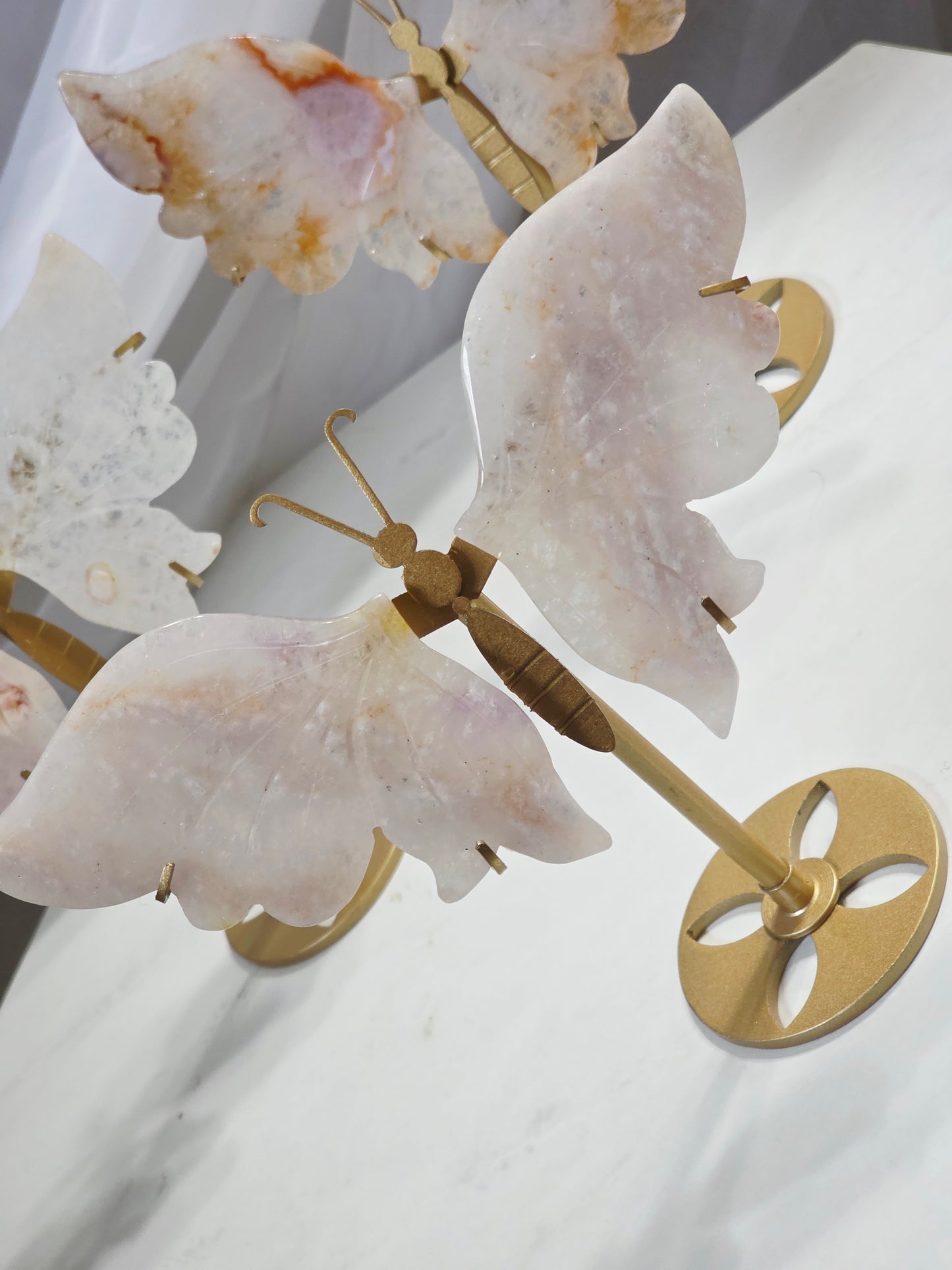 Flower Agate 3 set Butterfly Wings - All on Gold Stand Wholesale Lot