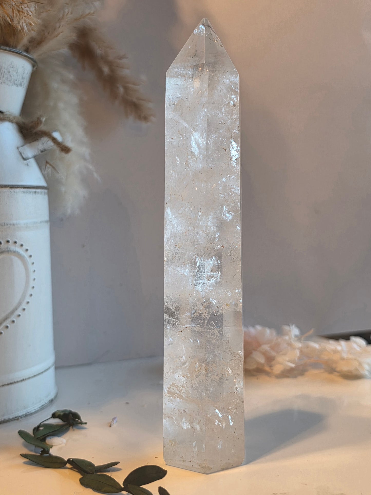Clear Quartz Crystal Tower Rainbow Inclusions Medium Size