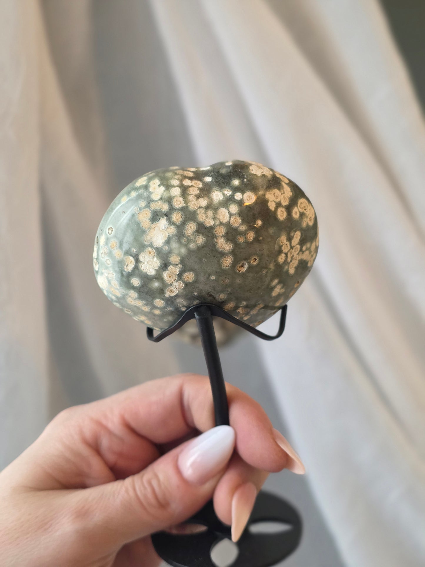 Ocean Jasper Heart Carving on Stand