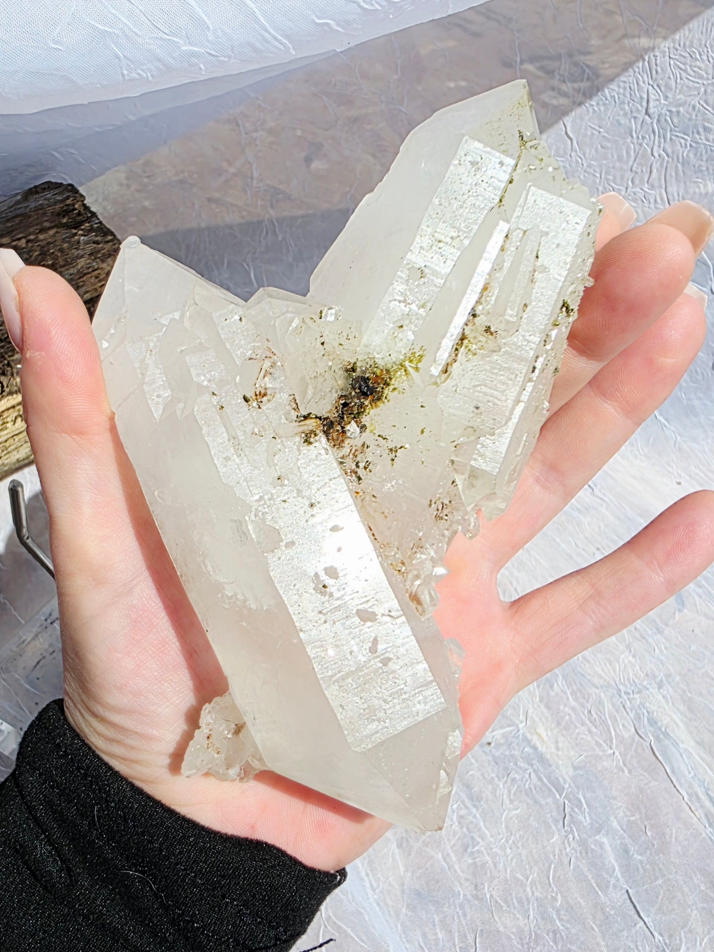 Double Terminate Quartz Point Cluster with Display Base