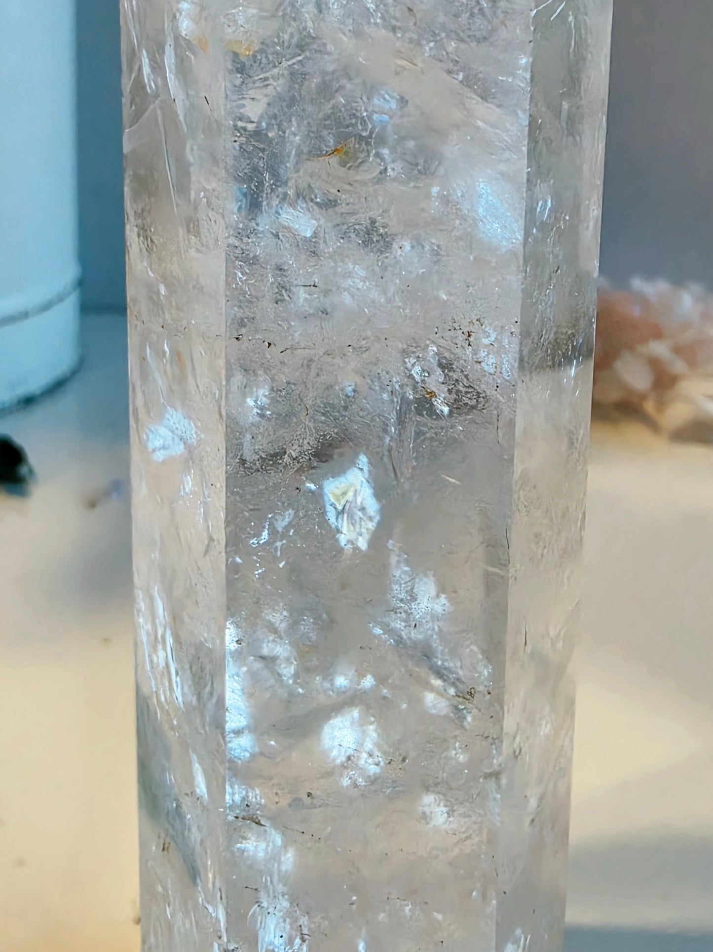 Clear Quartz Crystal Tower Rainbow Inclusions Medium Size