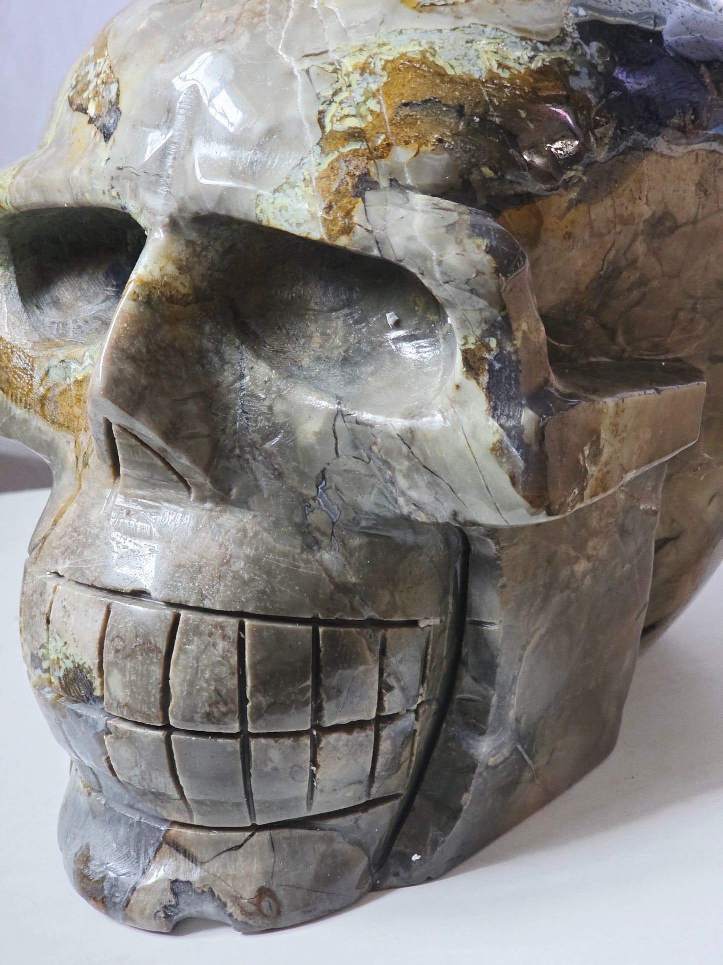 28 Pounds Skull Volcano Agate with Calcite UV Geode Hand Carved Mayan Statement Piece