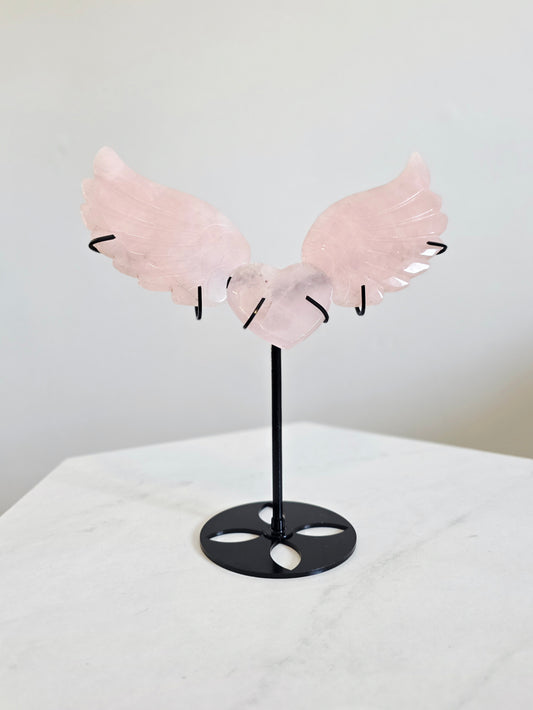 Rose Quartz Heart & Wings on stand