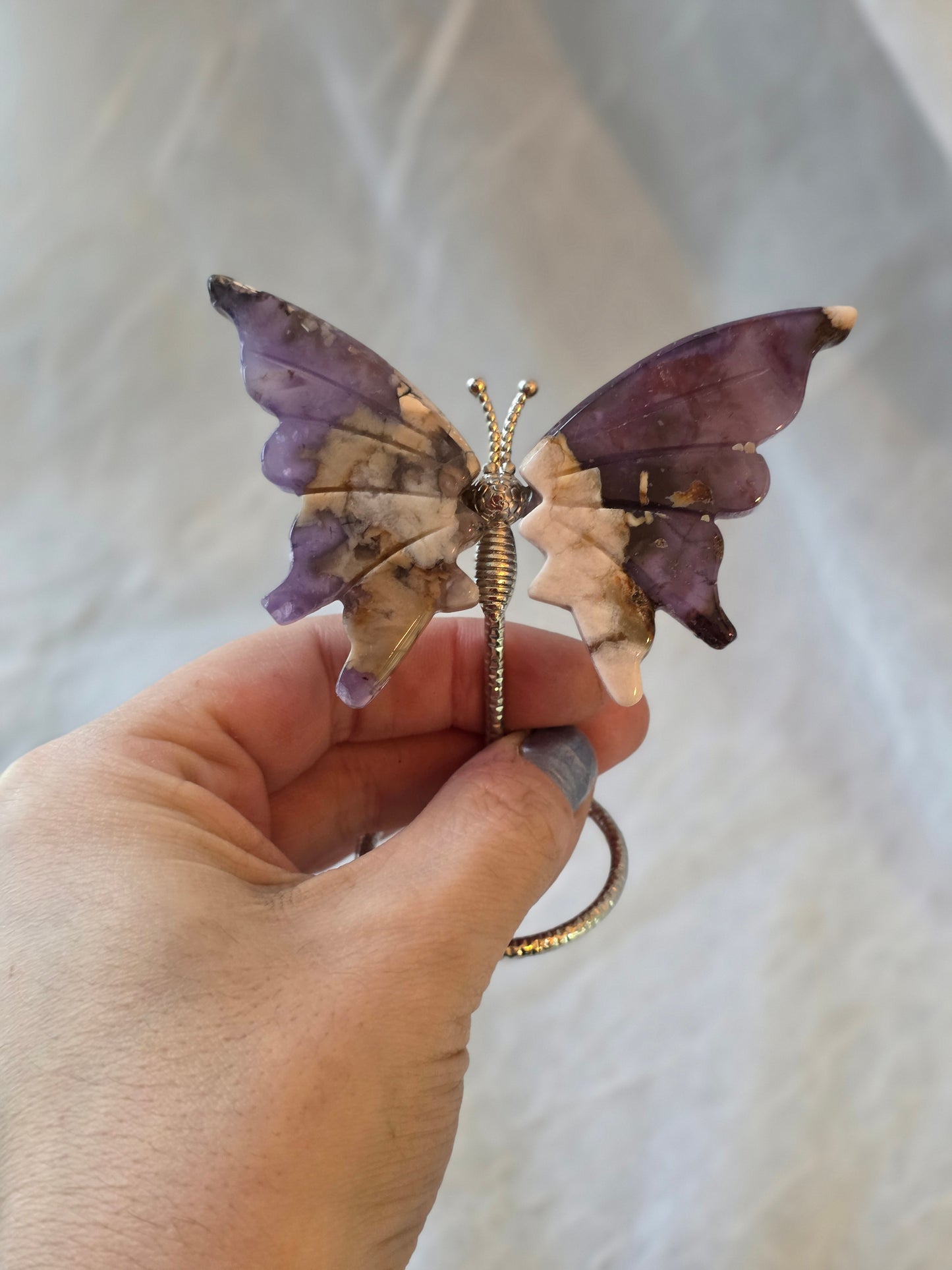 Flower Agate Butterfly Wing on Stand Small Size