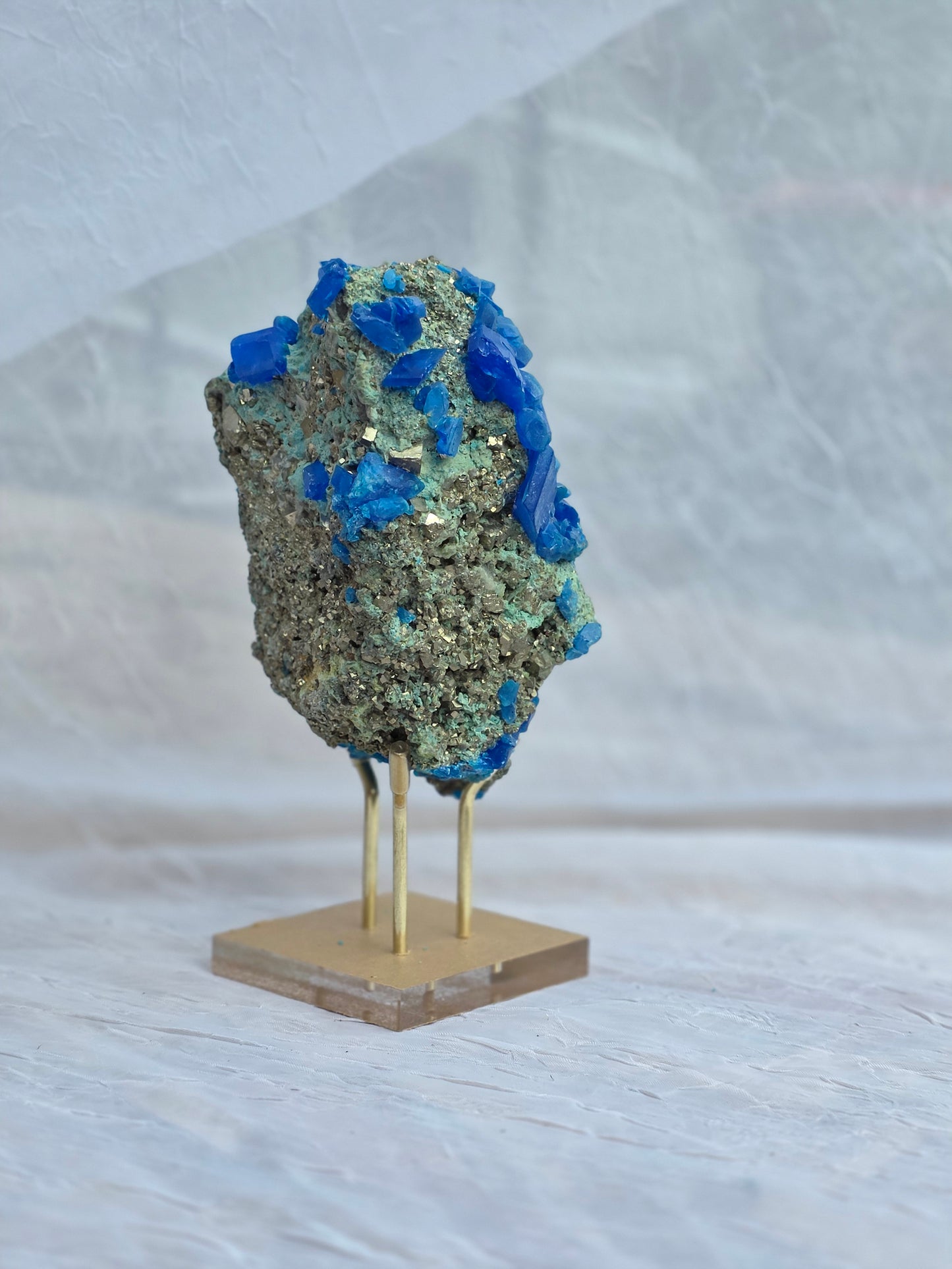 Chalcanthite on Malachide Matrix with Pyrite & Chalcopyrite 2.52lbs on Stand