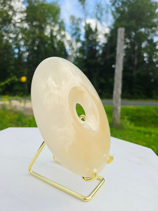 1.52 lb Large Ping An Kou Honey Calcite from Pakistan 6.5 inch with Stand