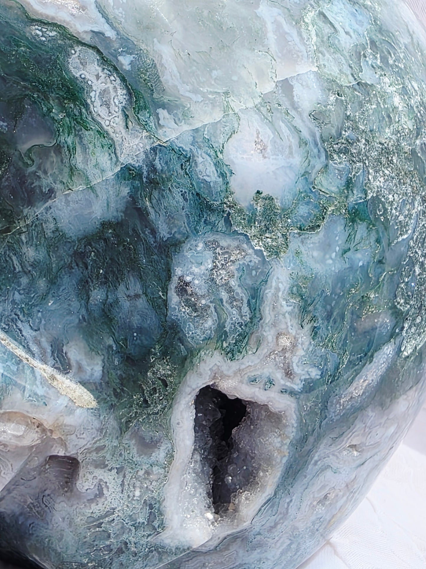 Hand-Carved Natural Green Moss Agate Crystal Skull 5.40 lbs