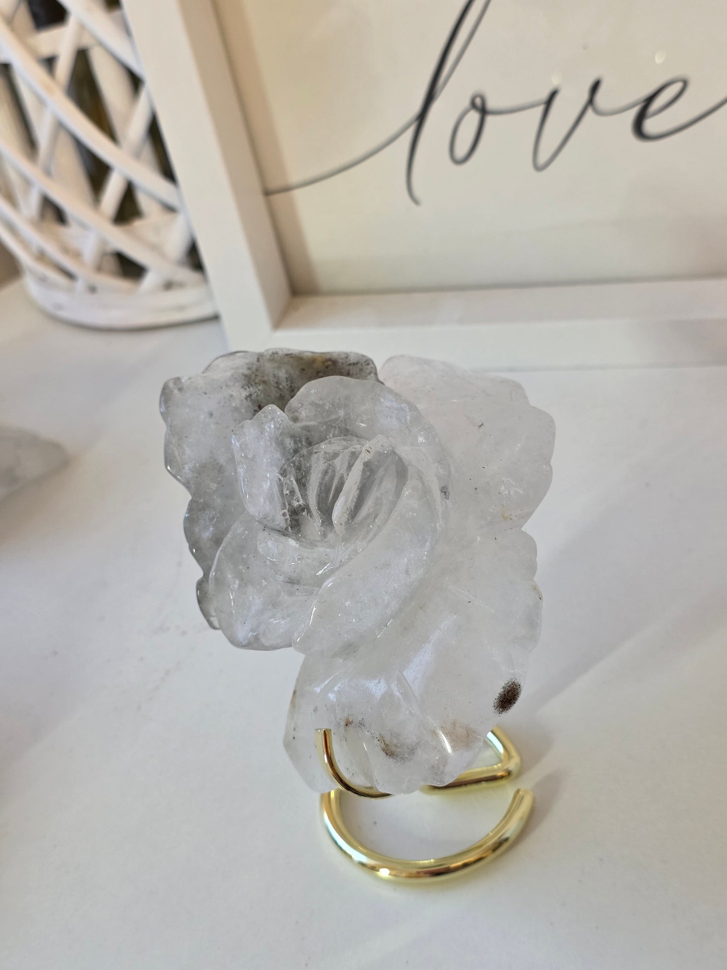 Garden Quartz Crystal Flower Carving on Stand