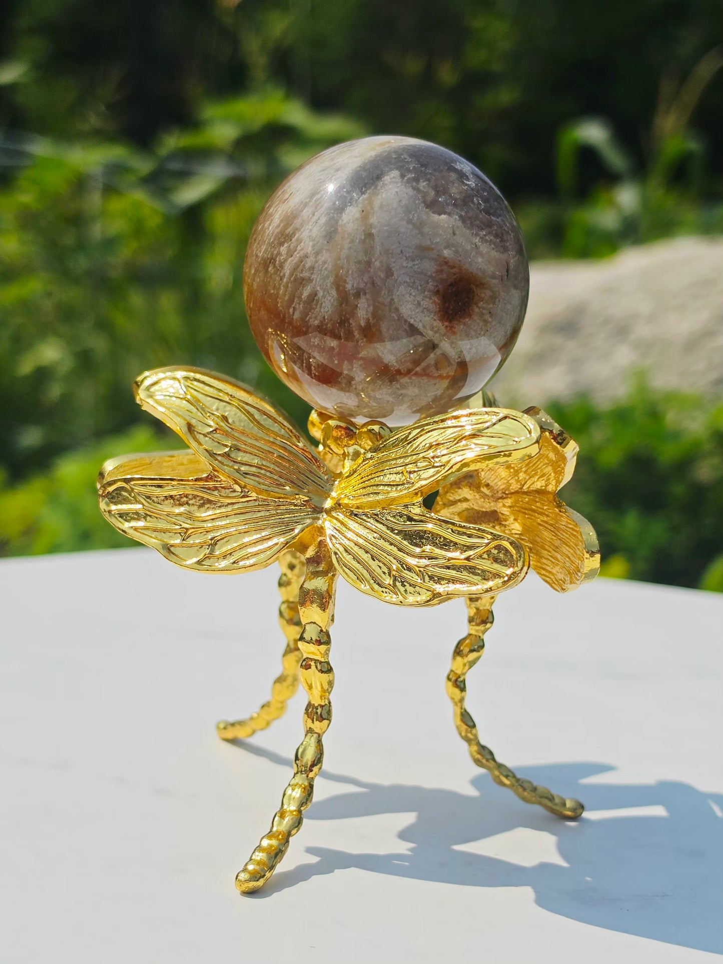 Thousands Layers Crystal Sphere Natural Inclusion 0.84lb On Butterfly Stand