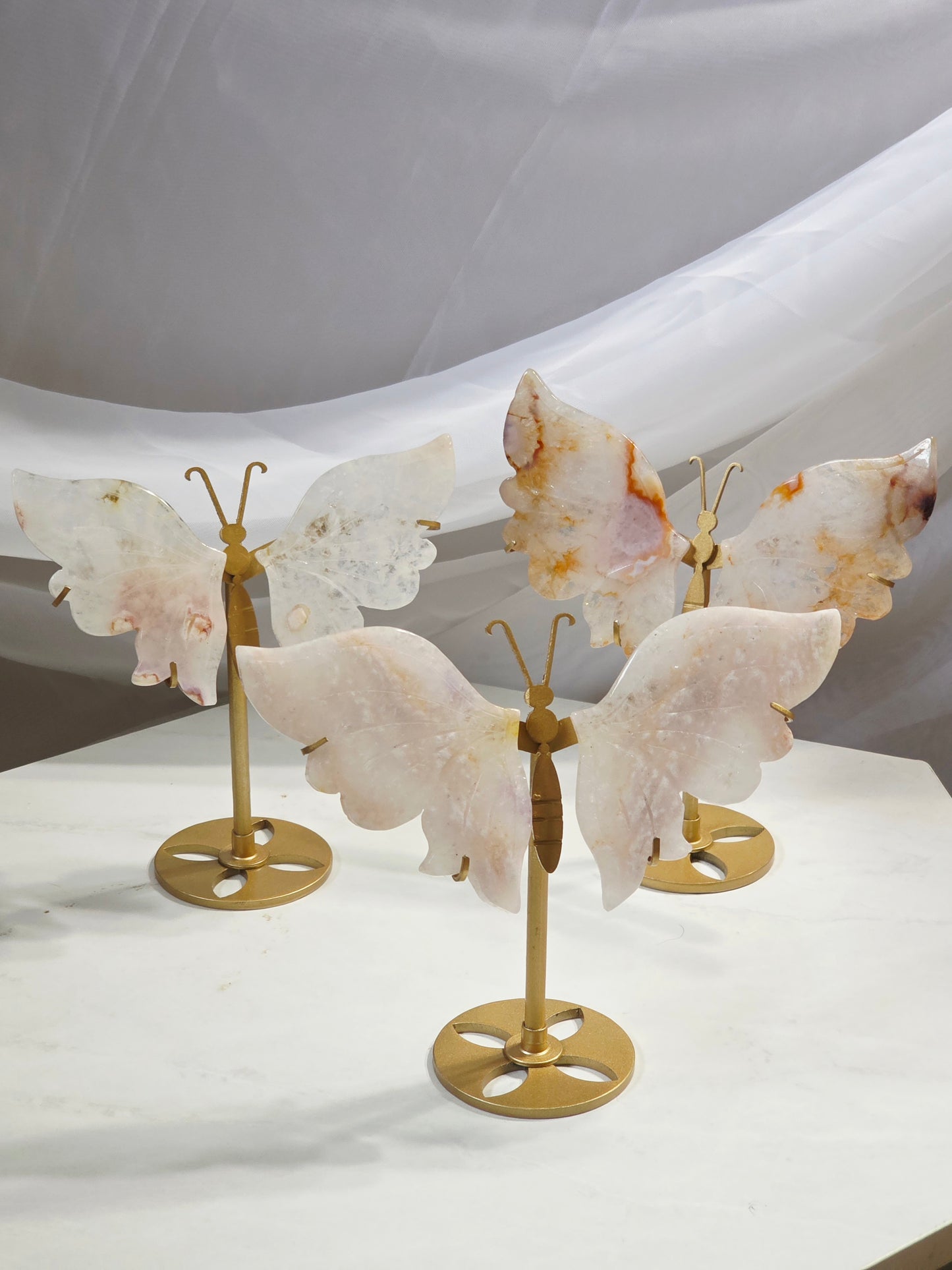 Flower Agate 3 set Butterfly Wings - All on Gold Stand Wholesale Lot