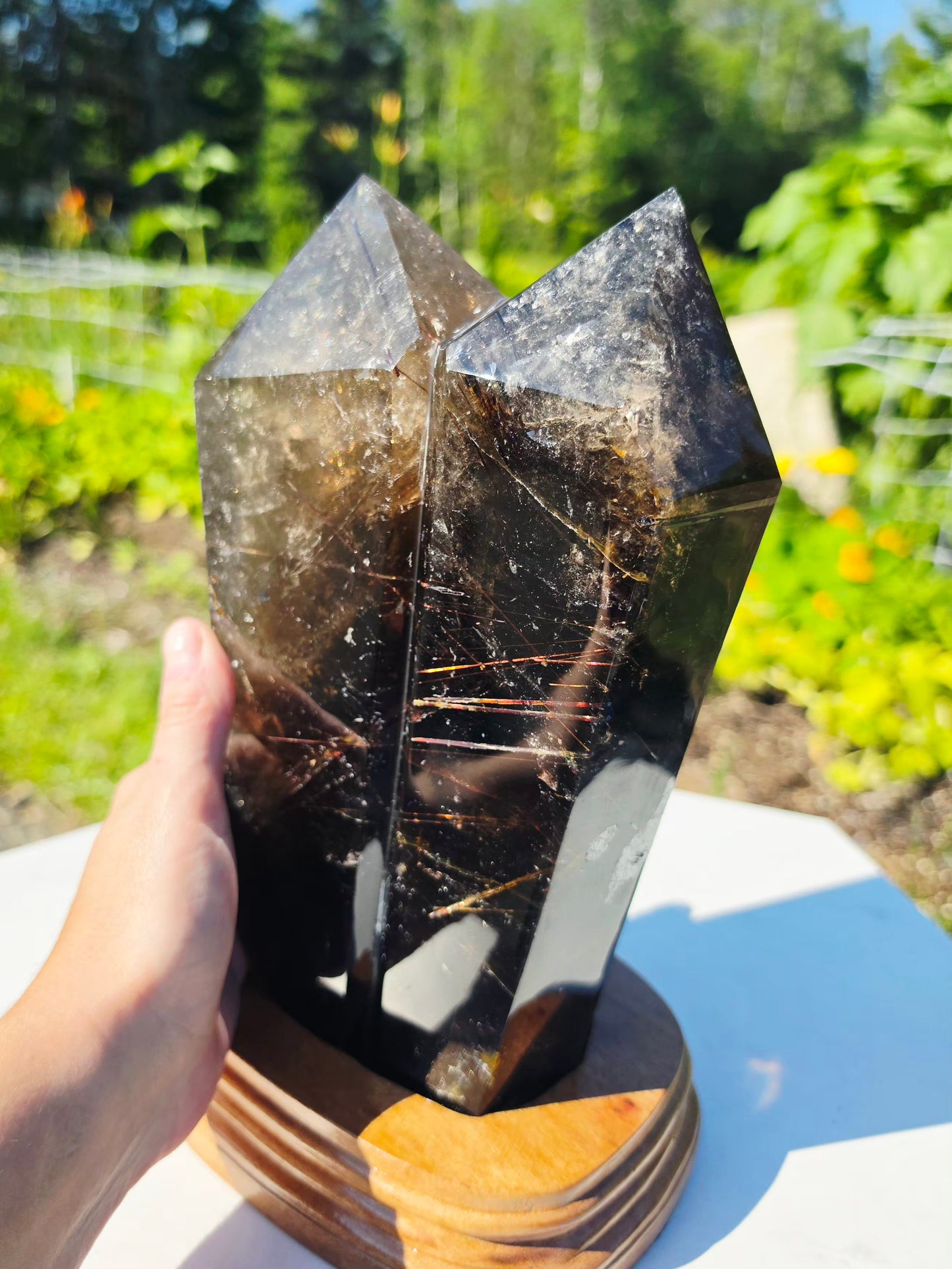 8.82 lbs Rutile Smokey Quartz Crystal With Stand Collectors Minerals 28×13cm