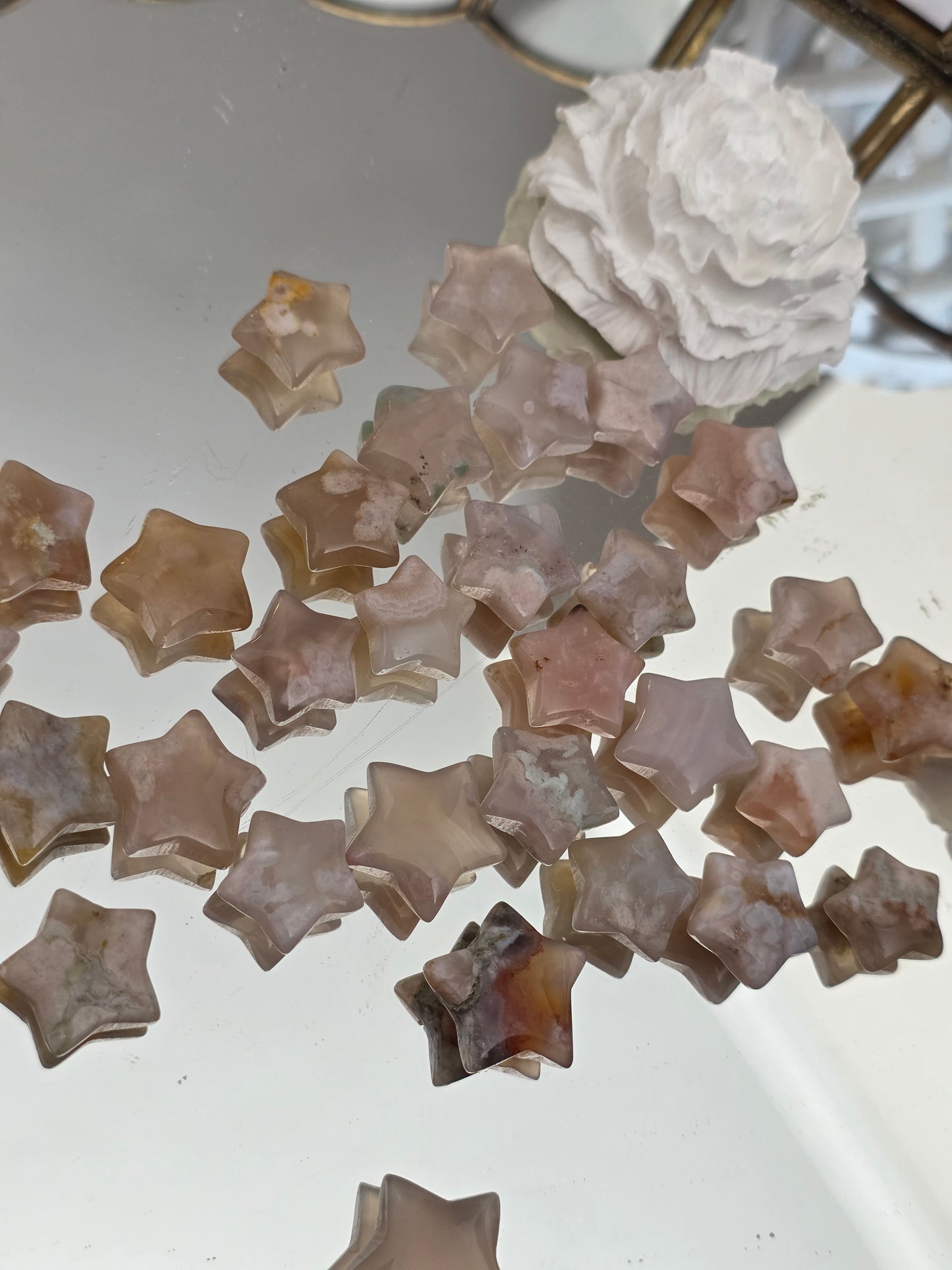 Flower Agate Star Carving - Small