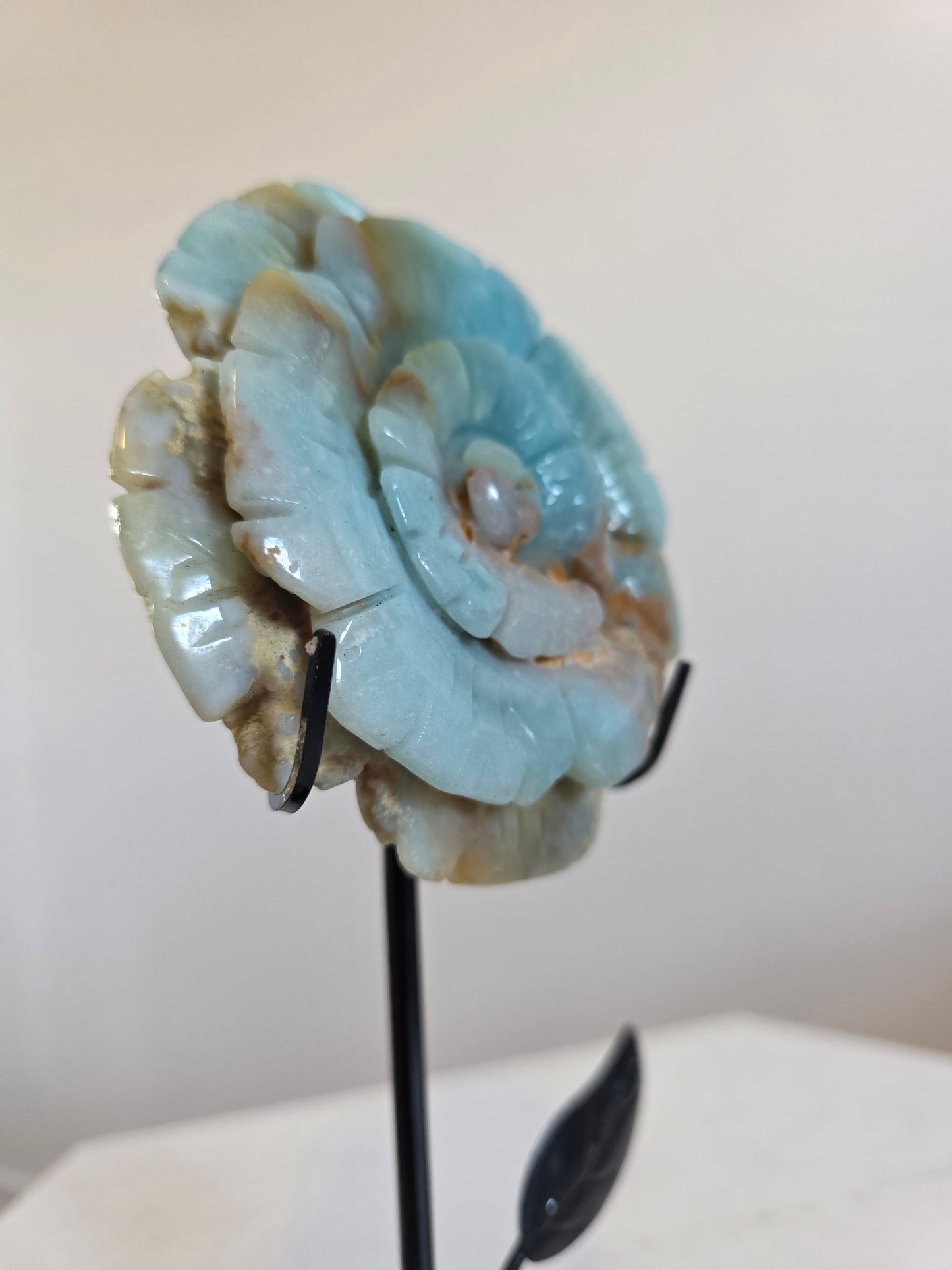 Caribbean Calcite Sunflower Carving on Stand