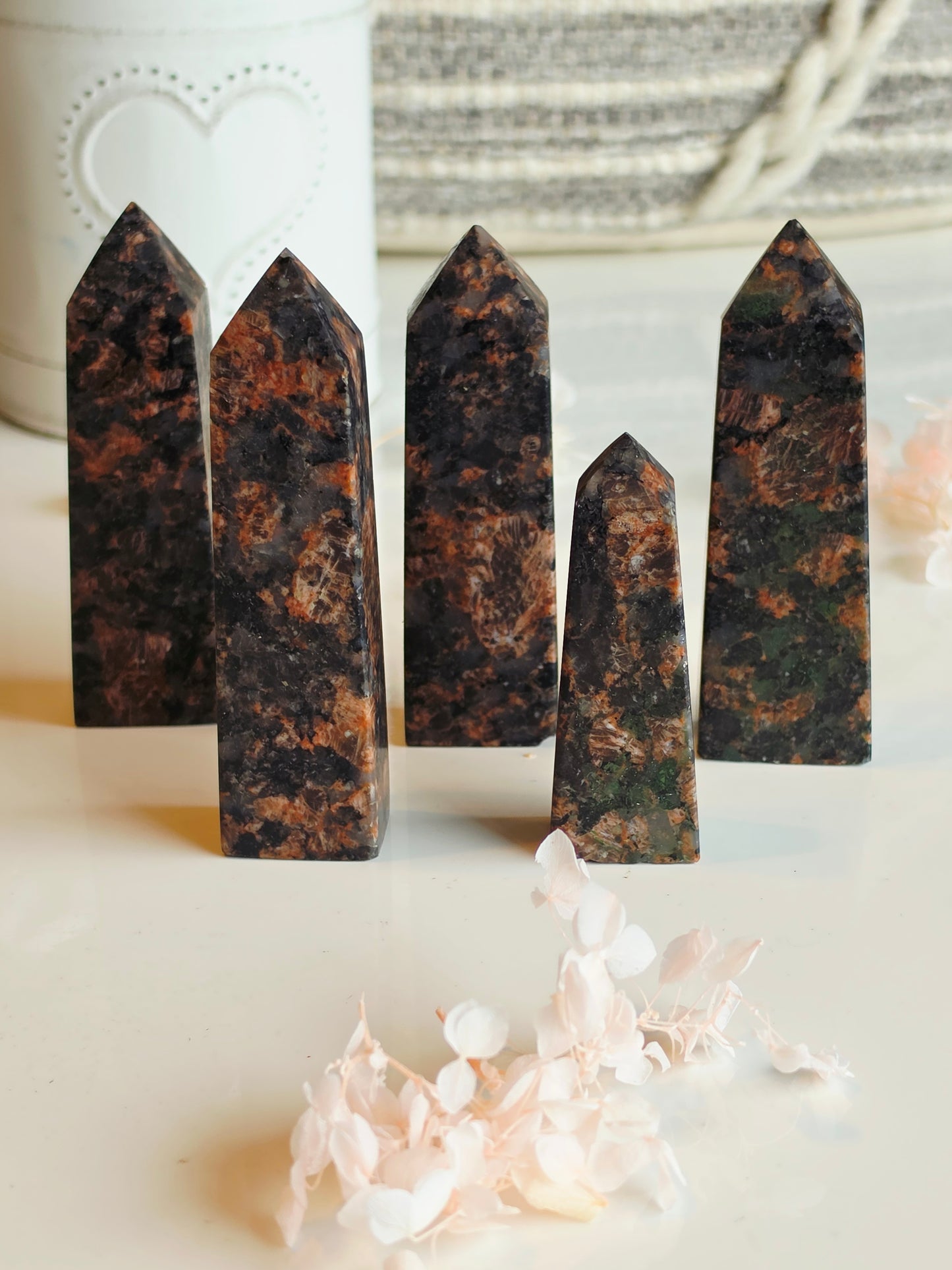 5 Red Que Sera Tower Bundles with Pyrite inclusions