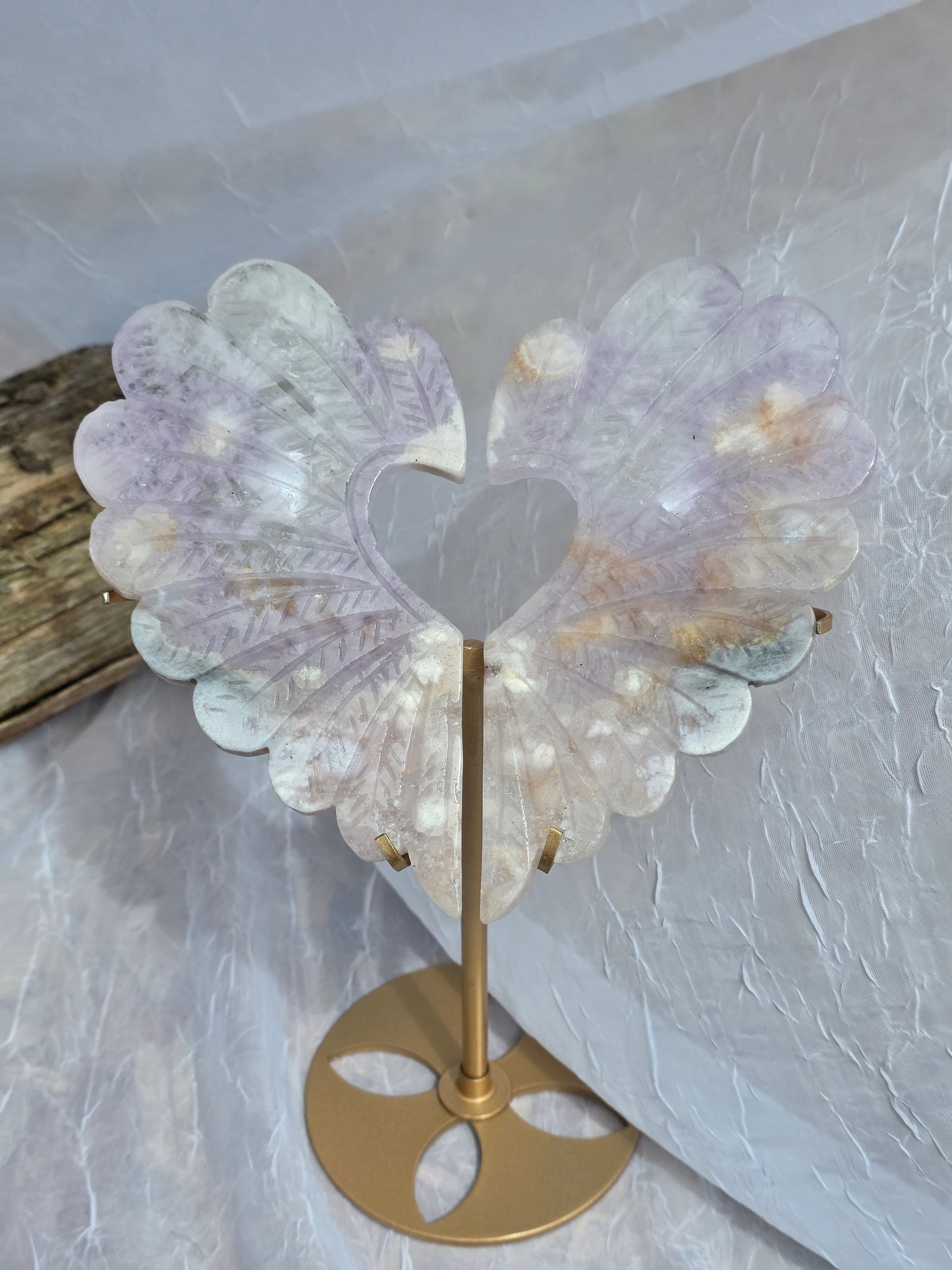 Cherry Agate Heart Crystal Carving on Gold Stand