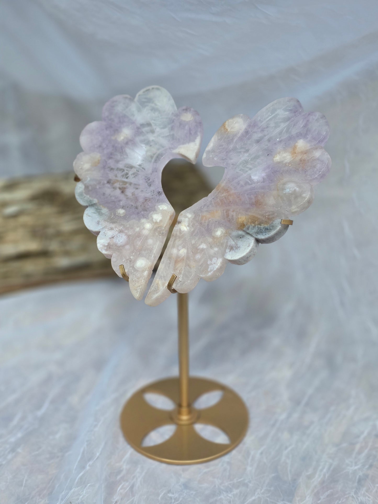 Cherry Agate Heart Crystal Carving on Gold Stand