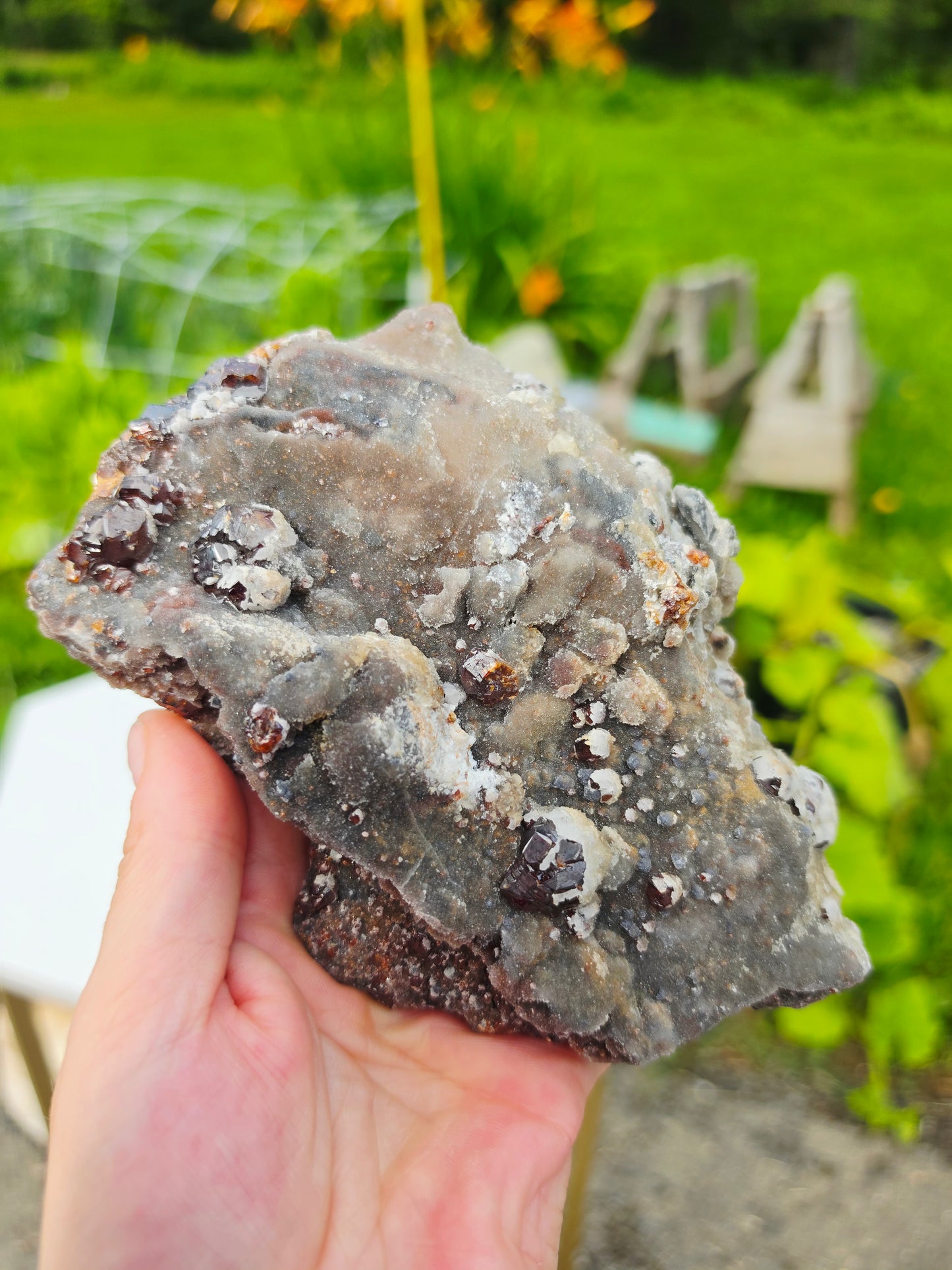 Garnet On Matrix with Pyrite and Druzy Mineral Speciment With Stand