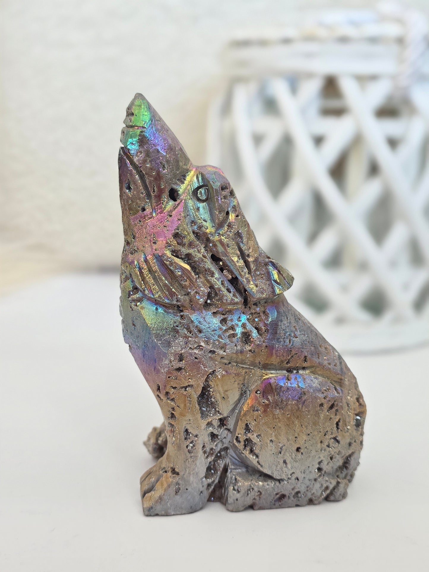 Set of 2 Aura wolves Crystal Carving 2.2 lbs