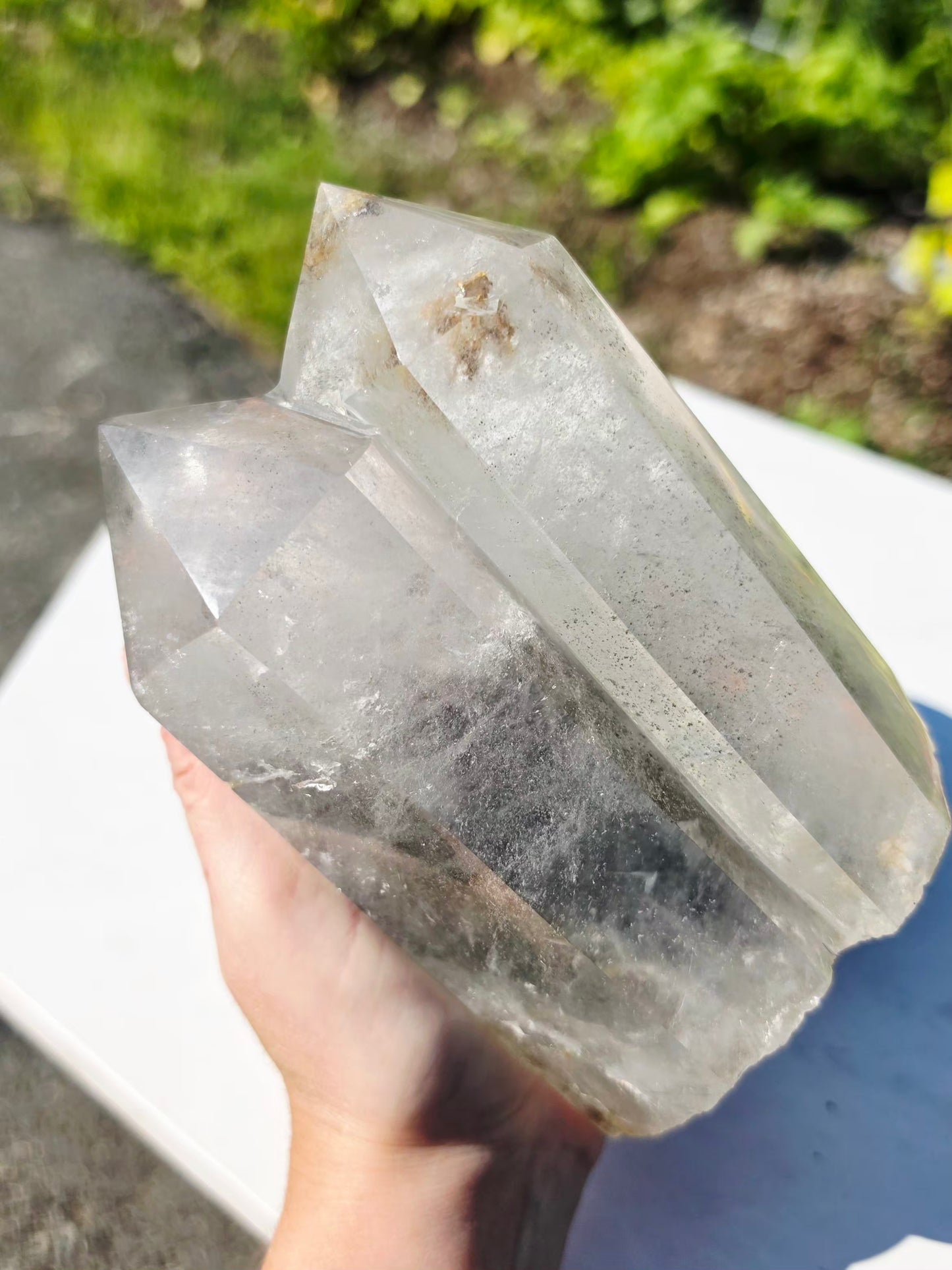 2.2 lbs Garden Quartz Double Top Point Crystal Mineral With Stand  9×17.5 cm
